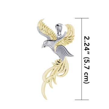 Soar to the Heavens Flying Phoenix Silver and Gold Accent Pendant MPD5072 - Jewelry